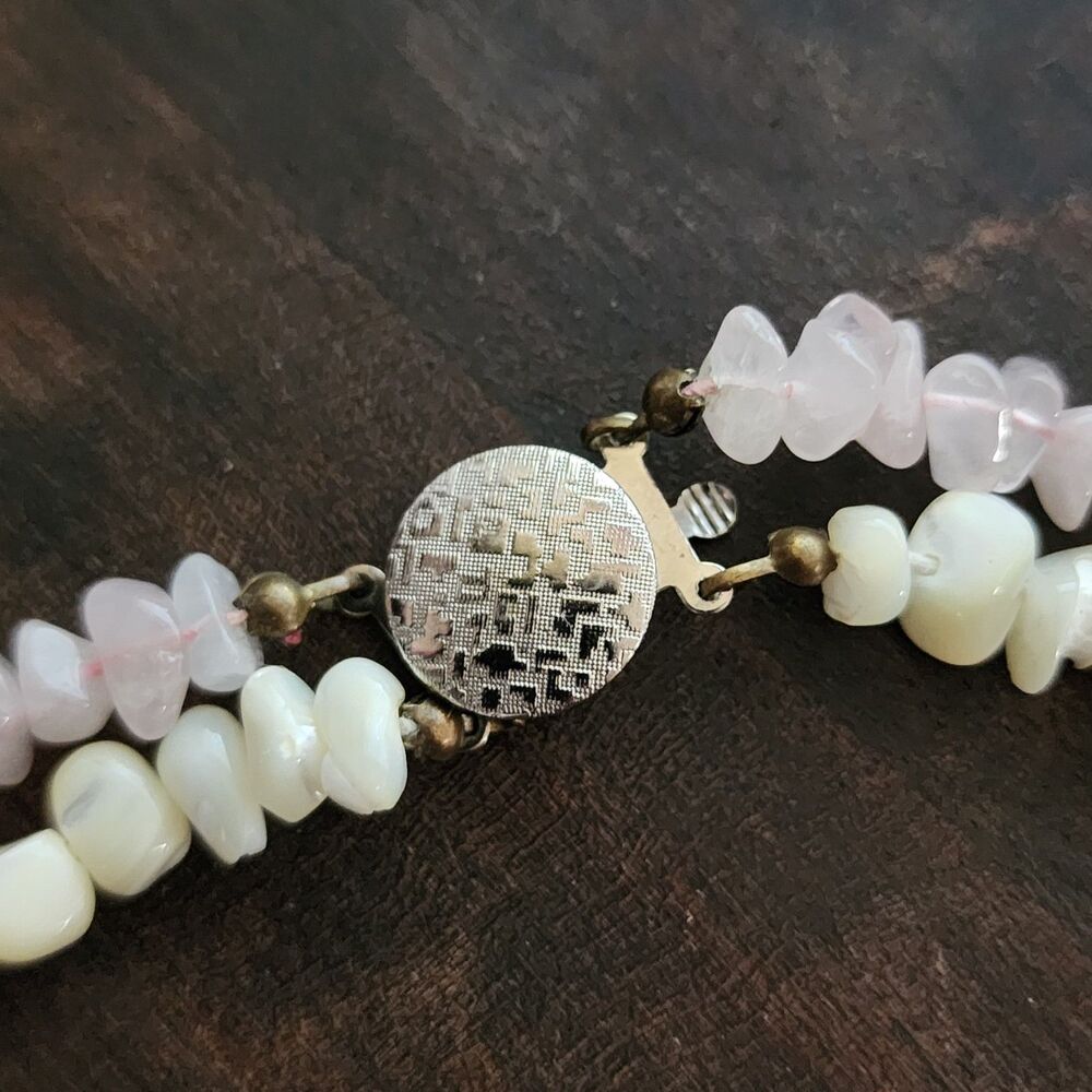 Vintage Pink Quartz & Shell 18in Necklace Hawaiian Double strand - Picture 5 of 5